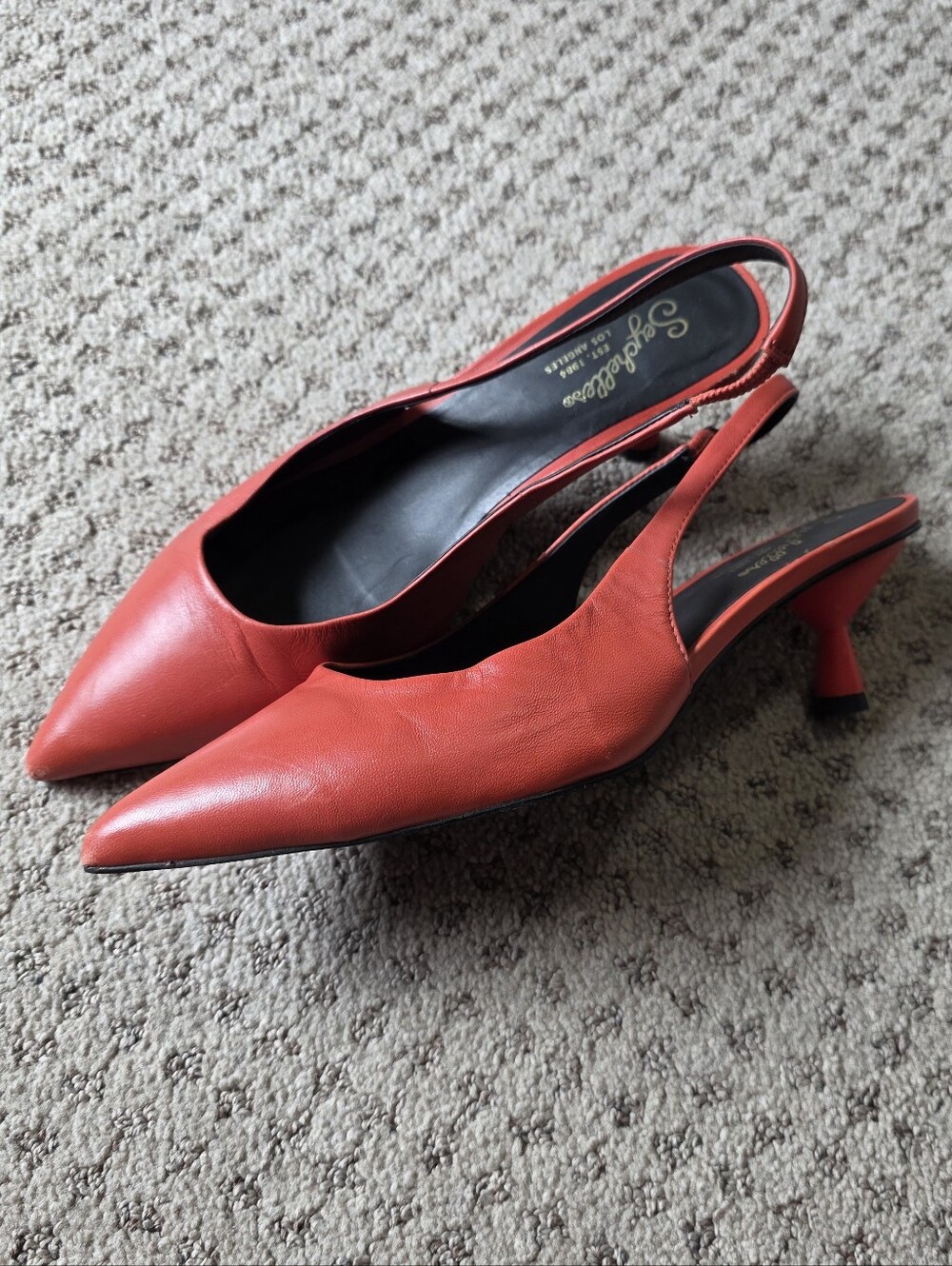 Seychelles Orange Leather Pointed Slingback Pumps